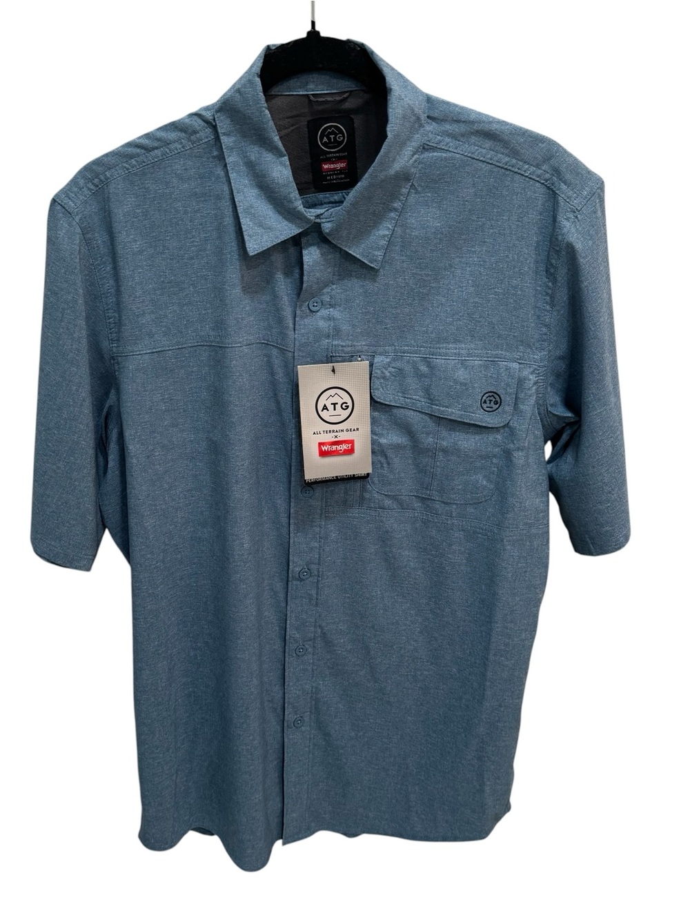 Wrangler ATG Shirt Mens Medium Blue Button Vented All Terrain Short Sleeve NWT